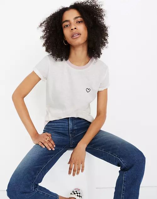 Heart Embroidered Whisper Cotton Crewneck Tee | Madewell