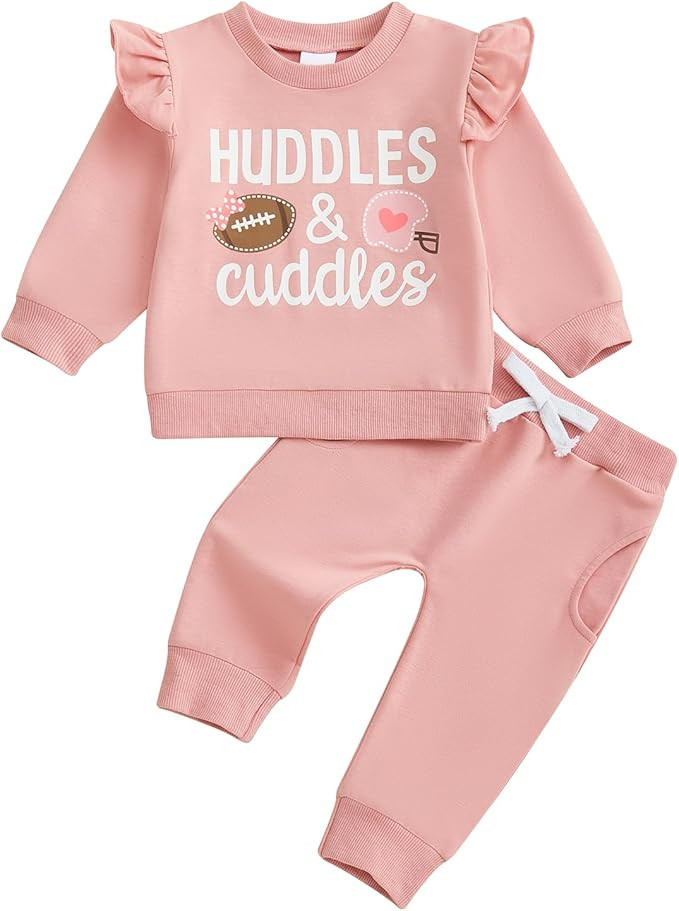 Toddler Baby Girl Football Outfit Letter Print Long Sleeve Sweatshirt and Pants Set Fall Clothes | Amazon (US)