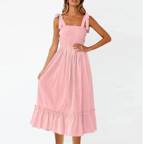Cagogo Womens Summer Smocked A-Line Flowy Tiered Long Maxi Pleated Sundress Party Dresses Plus Si... | Walmart (US)