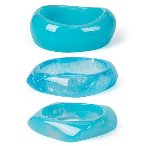 3PCS/Set Chunky Acrylic Resin Bangles Bracelets for Women, Irregular Geometric Designs, Fashion Thick Blue Statement Stackable Bangle Set, Cute Trendy Jewelry, Summer Boho Bracelet Jewelry Gifts (Blue Color) | Amazon (US)