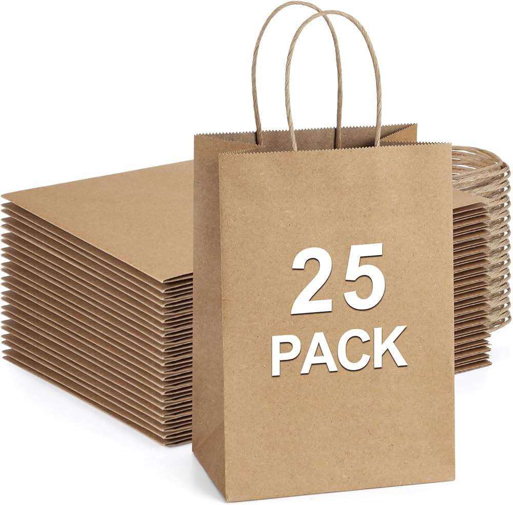 BagDream Kraft Paper Bags 25Pcs 5.25x3x8 Inches Small Paper Gift Bags with Handles Party Favor Ba... | Amazon (US)