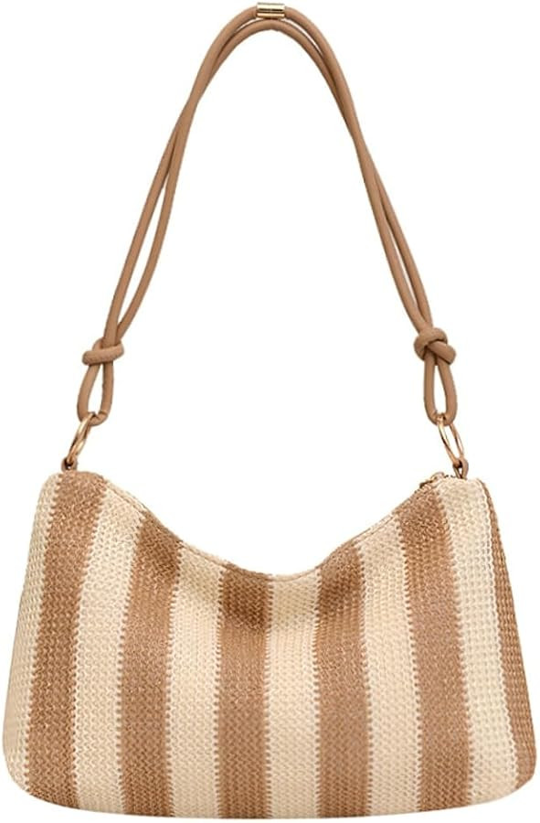 Straw Beach Bags For Women Striped Hobo Bag Rattan Purses Summer Straw Soft Casual Handwoven Bag ... | Amazon (US)