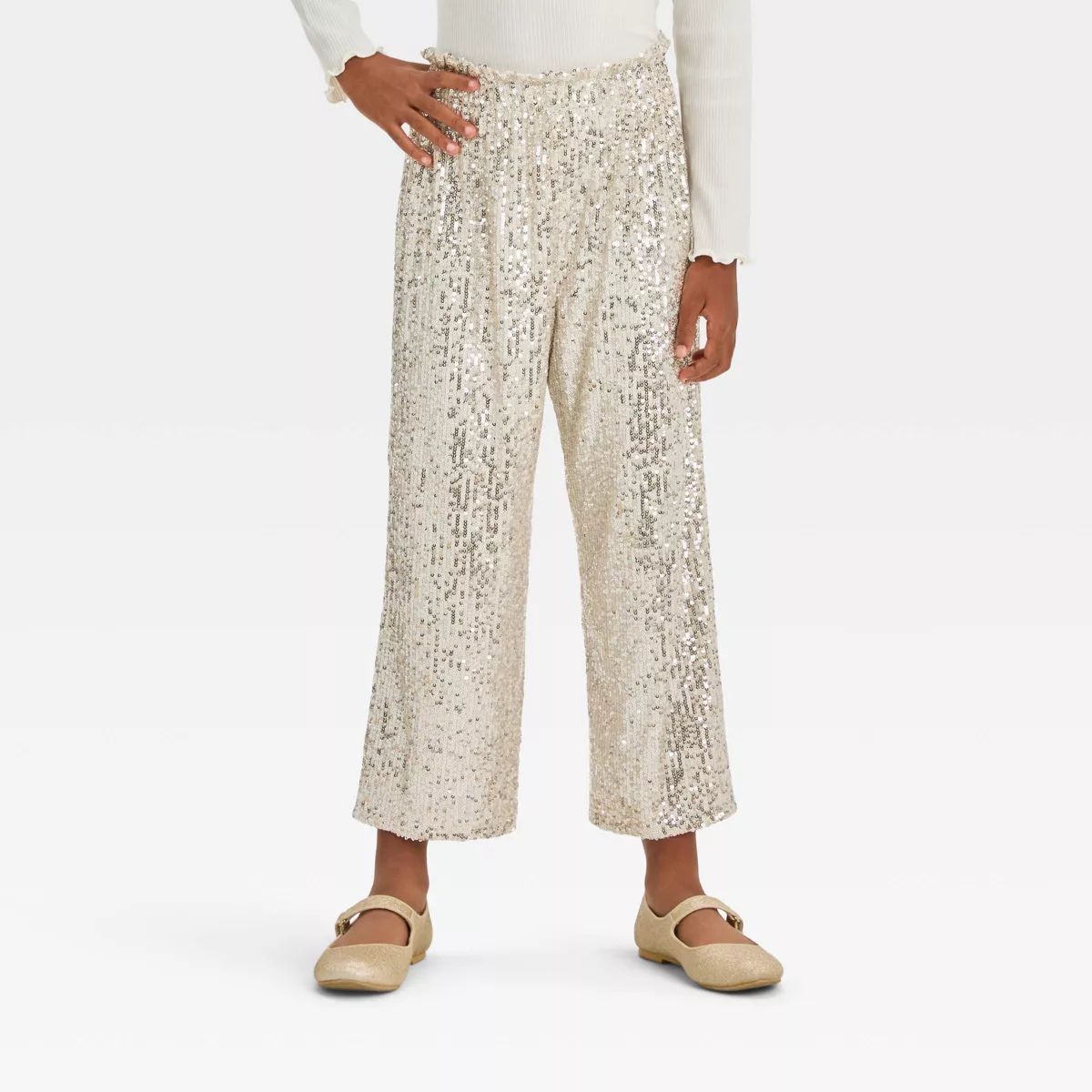 Girls' Dressy Wide Leg Holiday Pants - Cat & Jack™ Silver Sequins S | Target