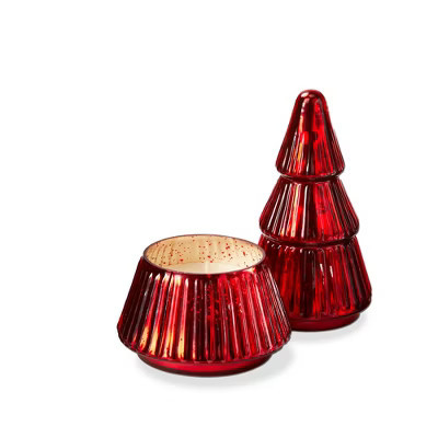 tag Portobello Glass Tree Candle Large Red Sculpted Scented Candle for Christmas 8.5 in H x 4.25 in L x 4.25 in W | Target