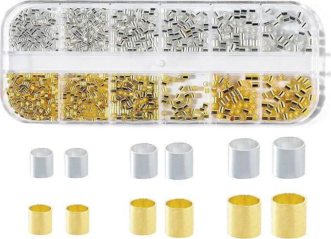 1050 Pcs Silver and Gold Crimp Beads for Jewelry Making, 1.5mm 2mm 2.5mm Crimping Bead Stopper Cr... | Amazon (US)