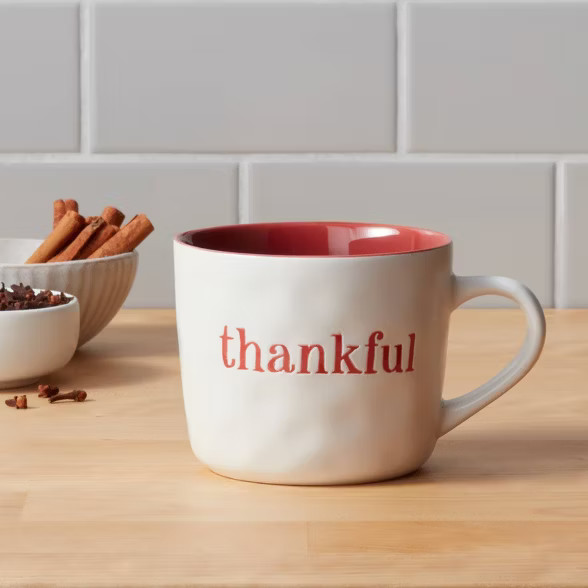 16oz Stoneware Thankful Daria Mug White - Threshold™ | Target