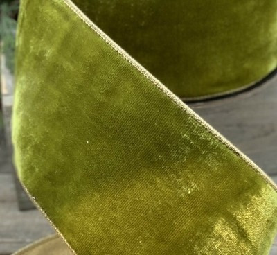 D Stevens 4” x 5YD Wired Christmas Thanksgiving Ribbon Velvet Gold moss green | eBay US