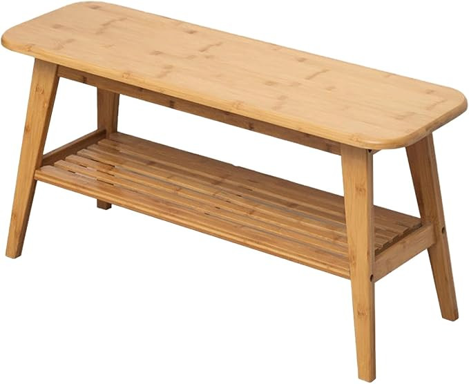 Bamboo Shoe Rack Bench, 2 Tier storage shoe bench, shoe organizer for Entryway Living room Balcon... | Amazon (US)