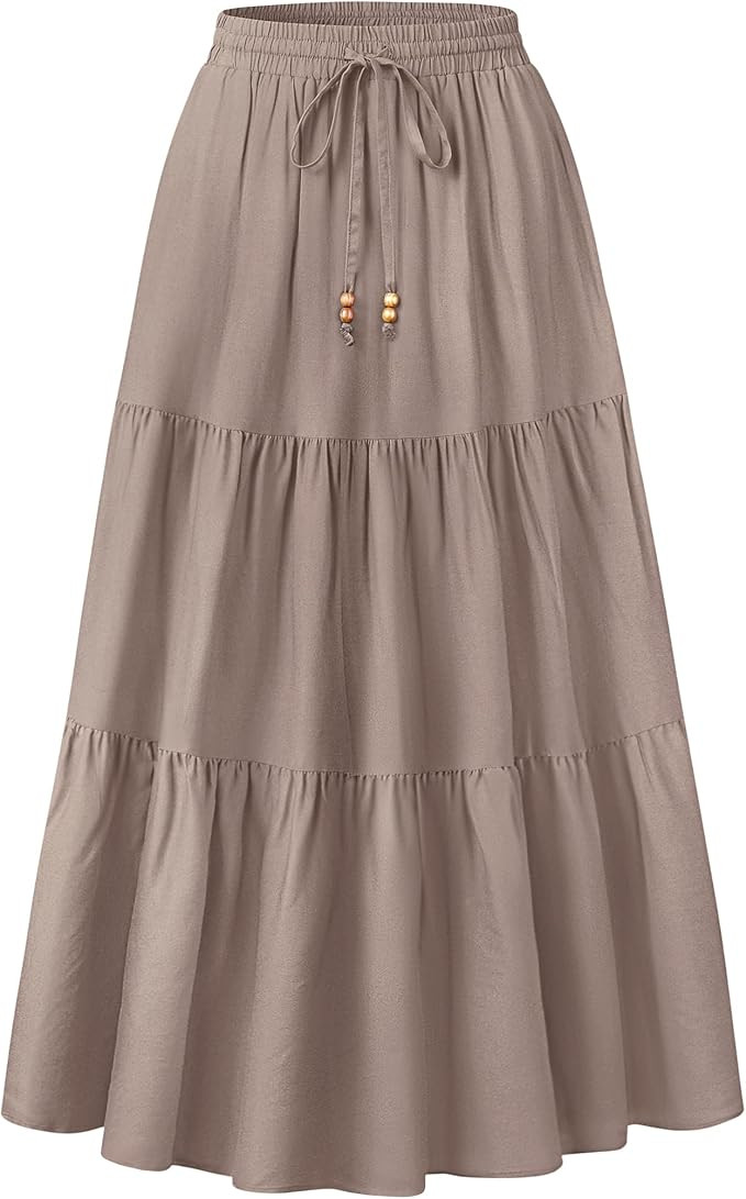 HAEOF Women's Summer Boho Elastic High Waist Maxi Skirt A-Line Flowy Swing Ruffle Tiered Long Bea... | Amazon (US)