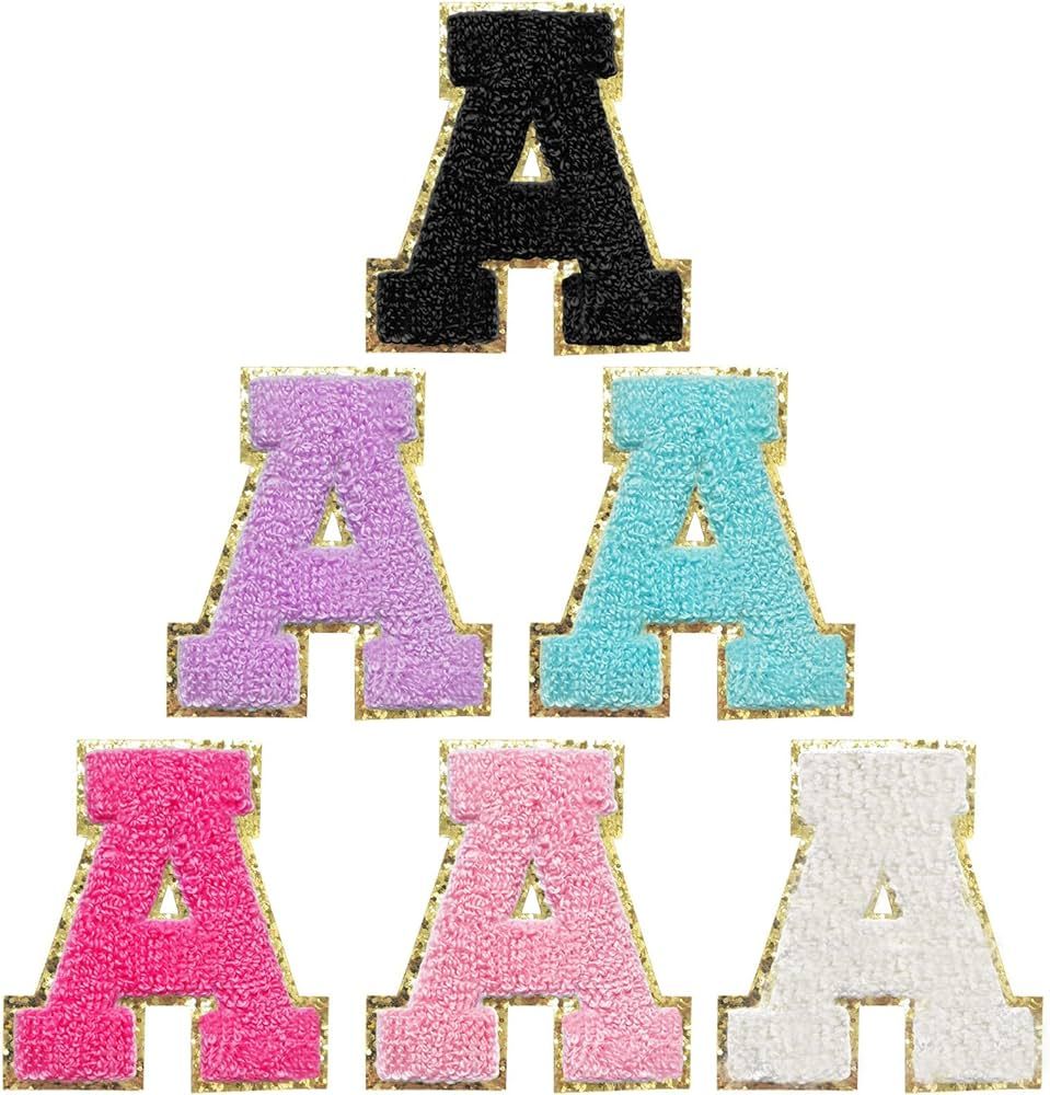 Aganmi 6 Pcs Self Adhesive Chenille Letter Patches for Bags, 2 inch Preppy Varsity Letter Patches... | Amazon (US)