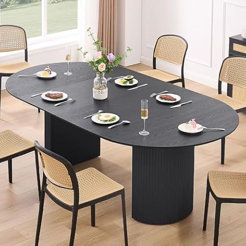LAKIQ Modern Solid Wood Oval Dining Table Double Pedestal Table Kitchen Table Pedestal Kitchen Di... | Amazon (US)