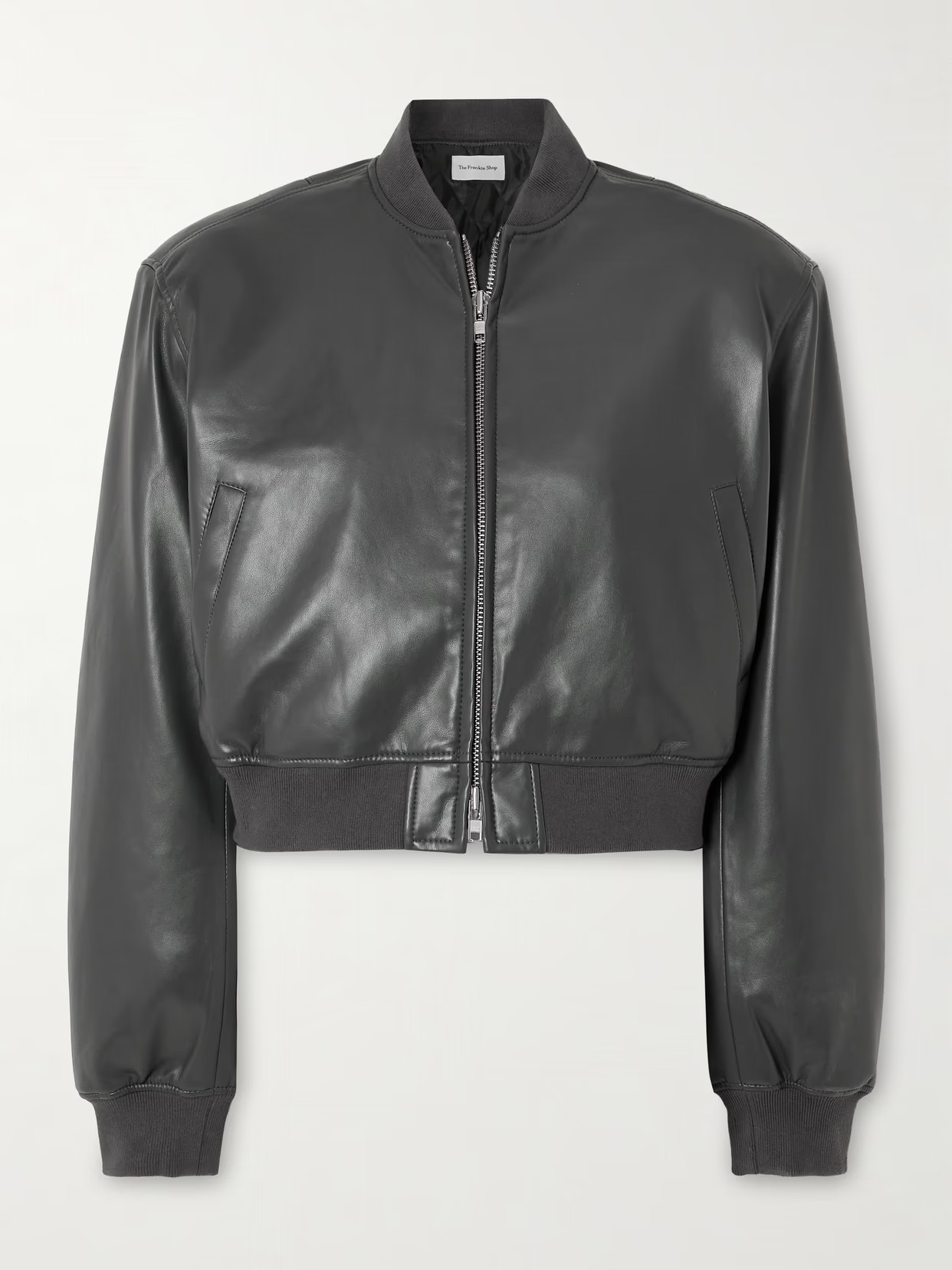 The Frankie Shop - Micky Cropped Faux Leather Bomber Jacket - Gray | NET-A-PORTER (US)