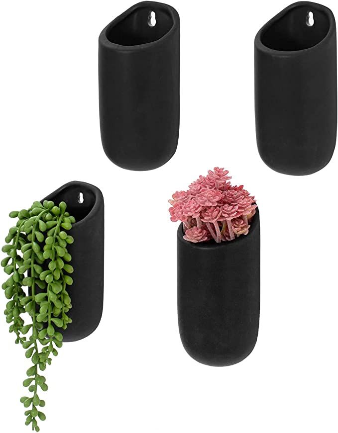 MyGift Modern Matte Black Ceramic Wall Mounted Cylindrical Vertical Succulent Hanging Planter Flo... | Amazon (US)