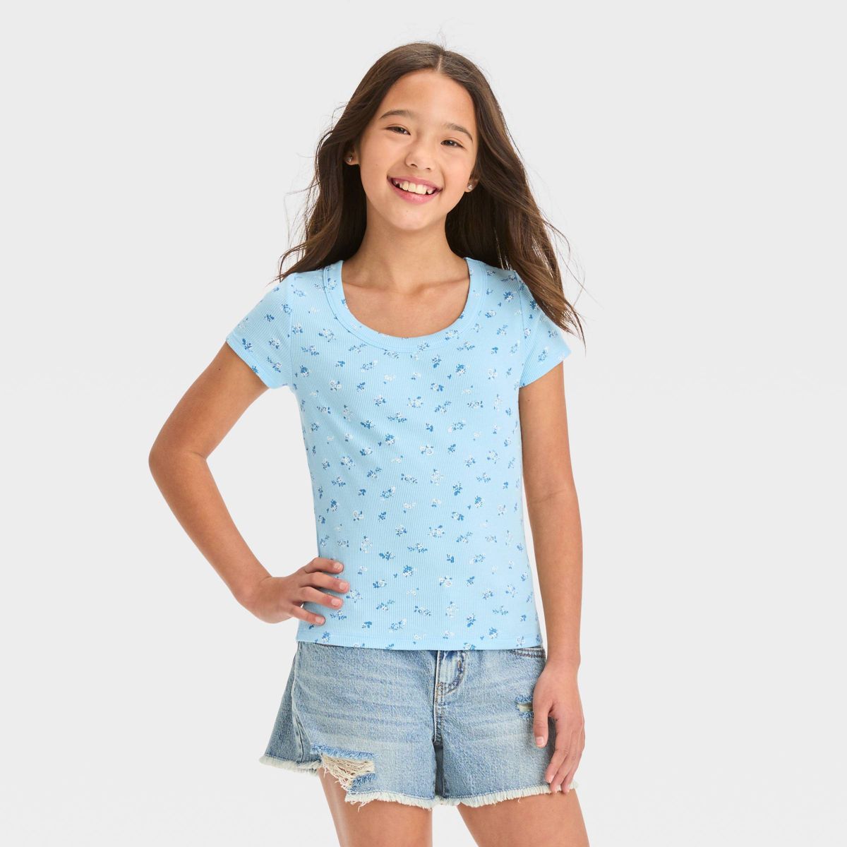 Girls' Scoop Neck Ribbed T-Shirt - art class™ | Target