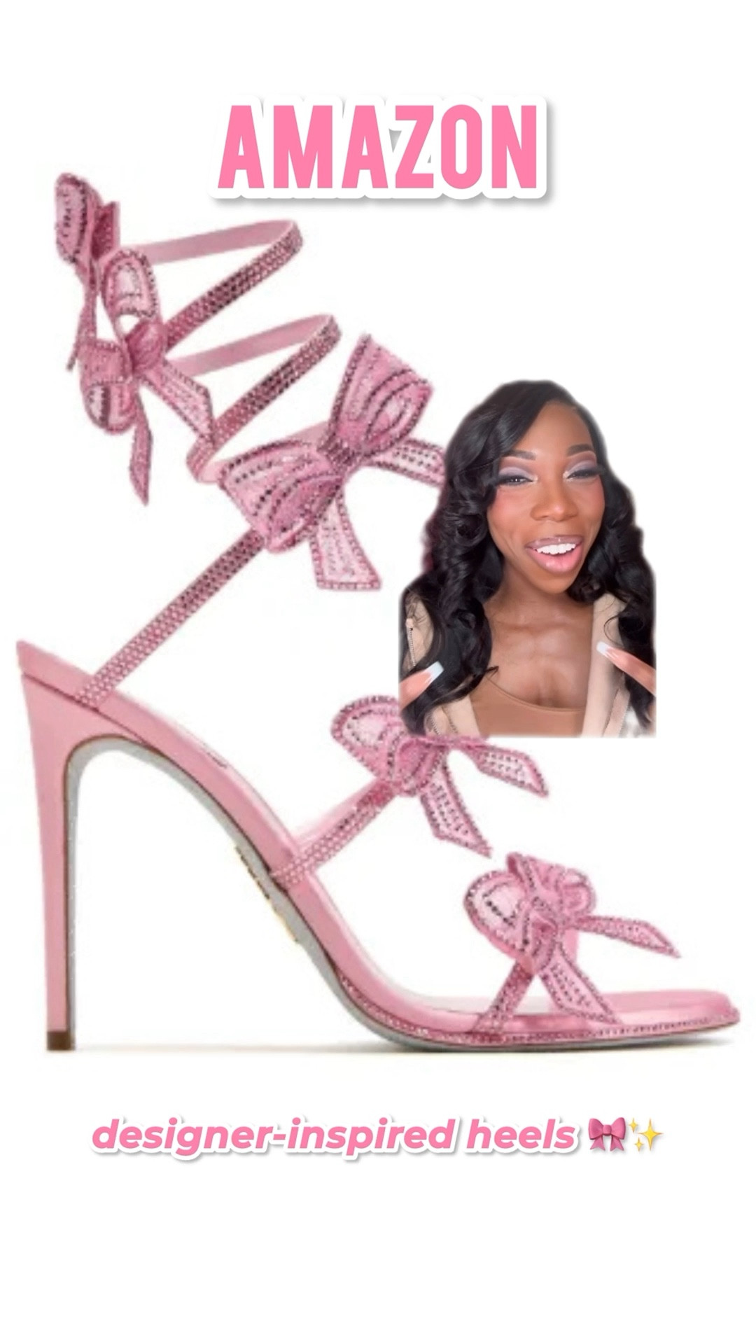 Would you save or splurge on these designer-inspired pink rhinestone bow wraparound heels? 🎀✨

I tried the budget-friendly version from Amazon, and they are so cute! They are true to size (I am wearing them in a size 10) and easy to walk in.

I can’t wait to style these with my 2026 spring outfits! These would look super cute with a date night outfit too 👀😍￼