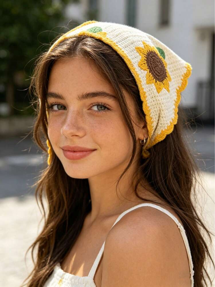 1pc Handmade Bohemian Style Woven Floral Sunflower Headband, Cute Girl Sweet Headdress, Summer Be... | SHEIN