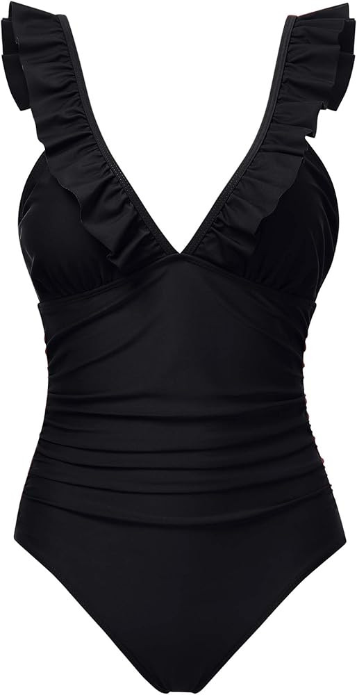 Women's V Neck One Piece Swimsuit Ruffled Lace Up Monokini Bathing Suits | Amazon (US)