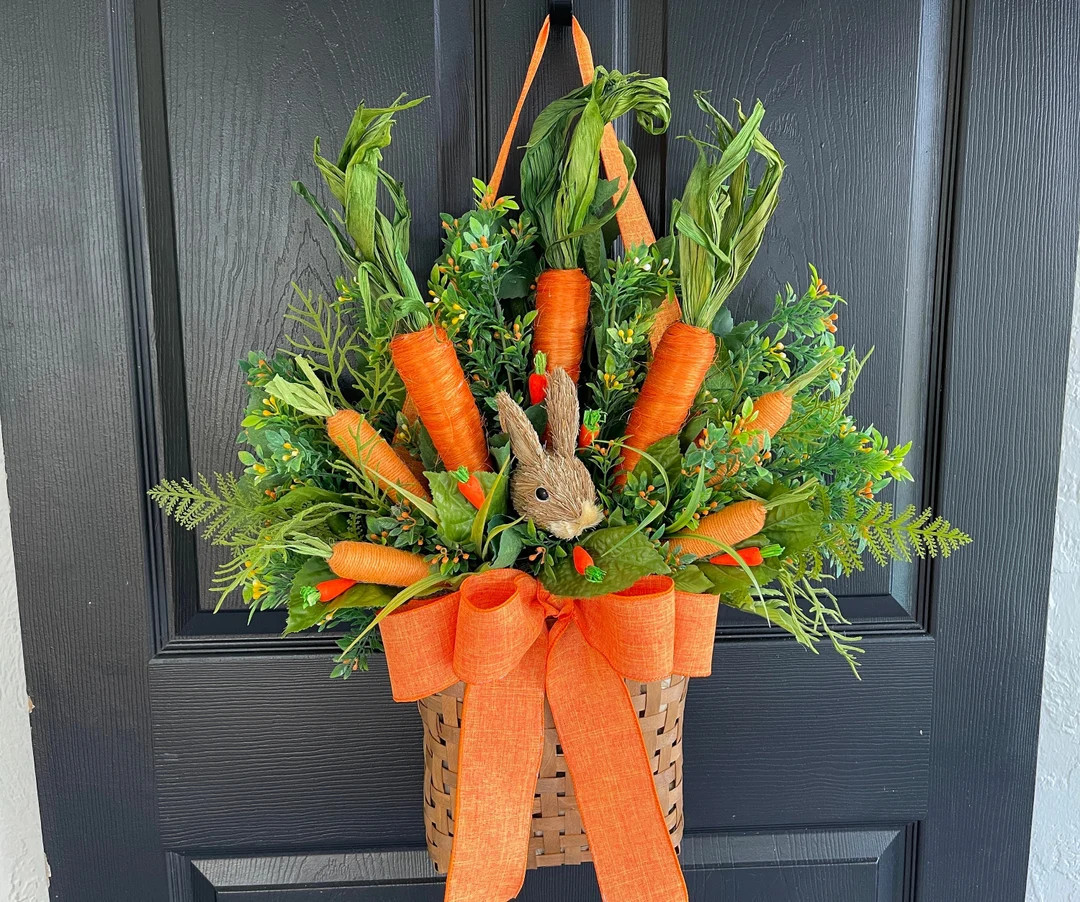 Easter Basket Carrot Wreaths Spring Wreaths for Front Door Wreaths - Etsy | Etsy (US)