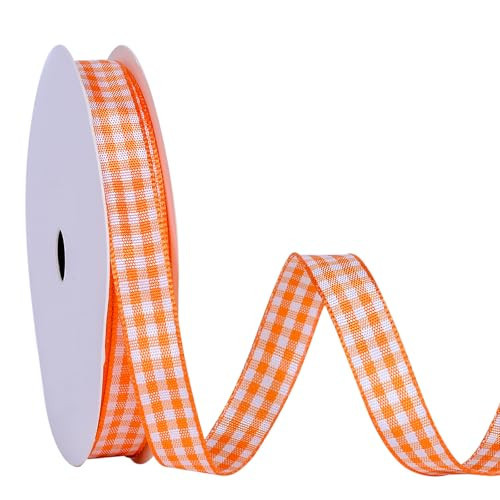 Ribest Orange and White Gingham Ribbon, 3/8 Inch 10 Yard Woven Edge Plaid Ribbon for Gift Wrapping Crafts Baby Shower Party Decoration | Amazon (US)