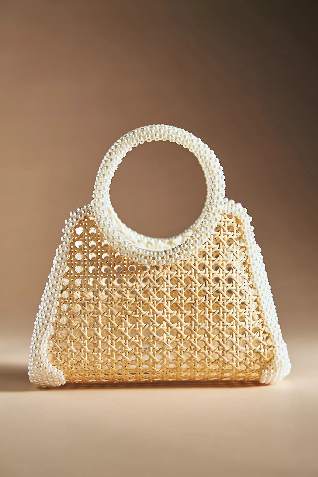 Pearl-Embellished Rattan Circle-Handle Bag | Anthropologie (US)