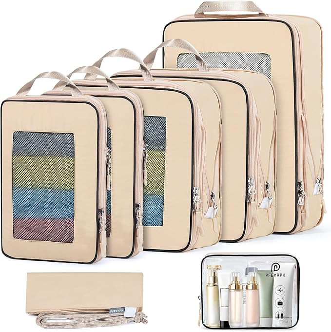 7 Set Compression Packing Cubes Packing Organizer for Travel,Travel Accessories for Carry on Lugg... | Amazon (US)
