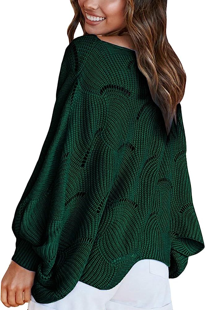 Women Sweater Oversized Lantern Sleeve Jumper Irregular Wave Hem Knitted Pullover Sweaters Casual... | Amazon (US)