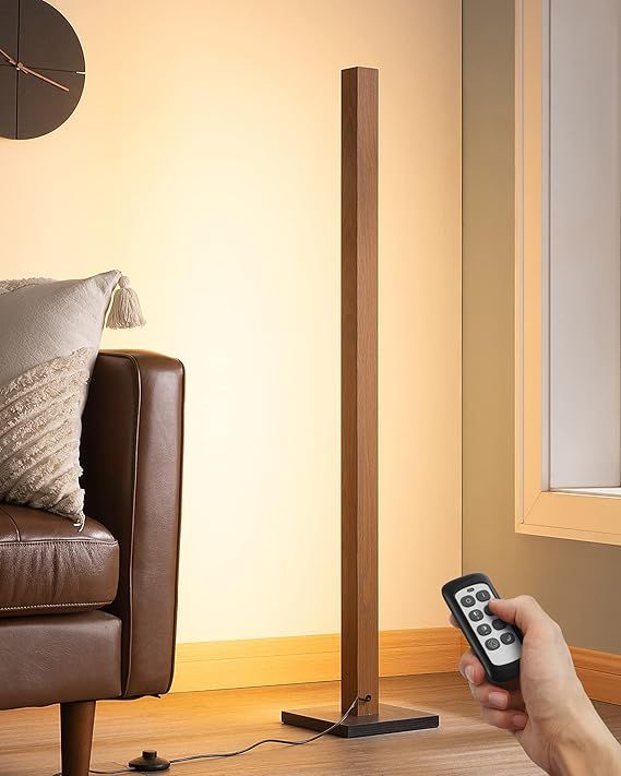 EDISHINE Wood LED Corner Floor Lamp with Remote, Minimalist Standing Mood Lighting, Dimmable Atmo... | Amazon (CA)