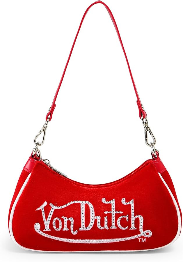 Von Dutch Purse Shoulder Bag, Velvet Handbag Rhinestone Logo and Silver Chain with Wrench | Amazon (US)