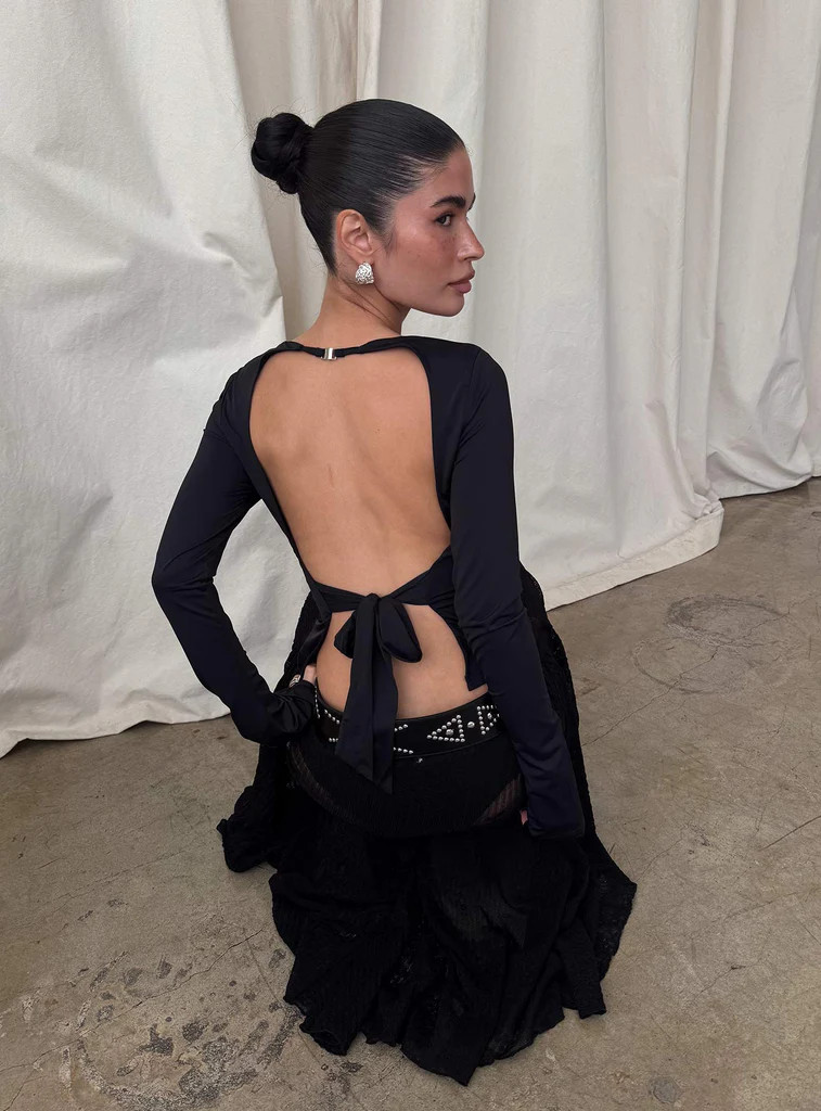 Harpur Long Sleeve Backless Top Black | Princess Polly US