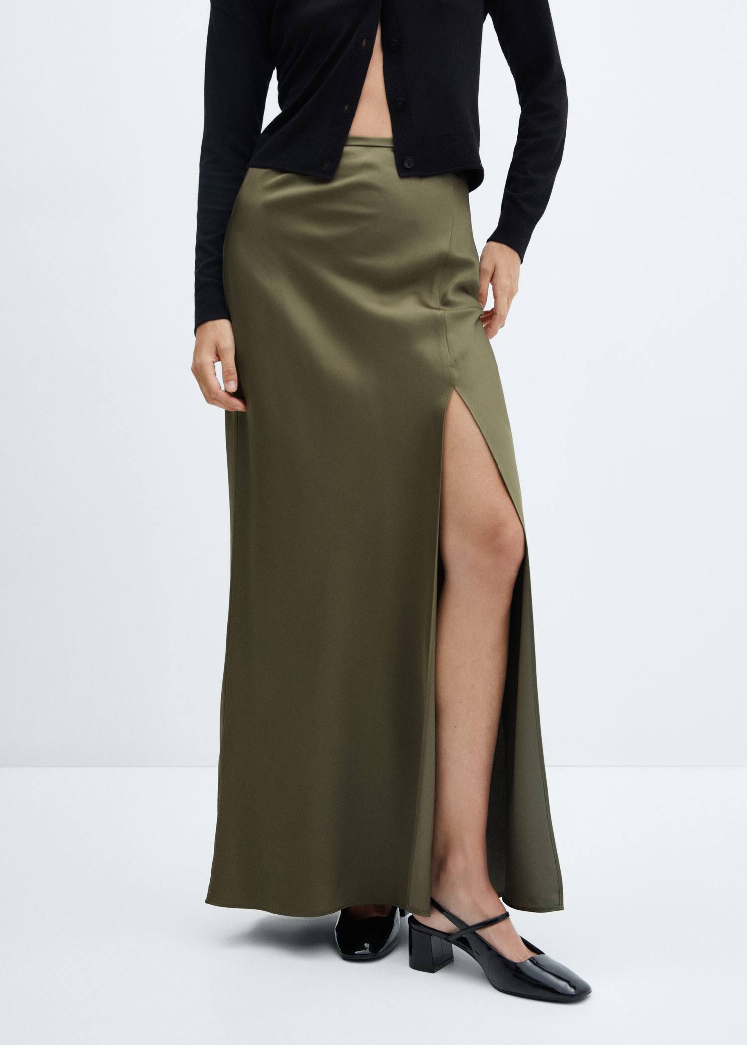 Satin skirt with side slit | MANGO (UK)