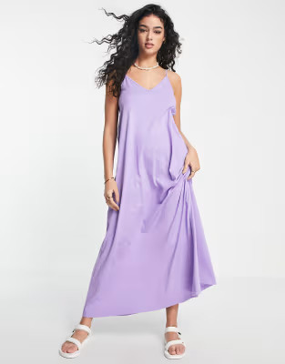 ASOS DESIGN v neck maxi dress with open back in lilac | ASOS (Global)