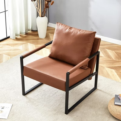 ORRD Classic Brown PU Leather Accent Chair, Industrial Metal Frame Modern Sofa Chair for Living Room, Office, Ergonomic Single Seater，Brown | Target