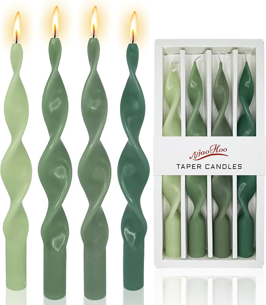 Candlestick Spiral Taper Candle - 10 Inch Gradient Green Spiral Twisted Candles Unscented Swirl C... | Amazon (US)
