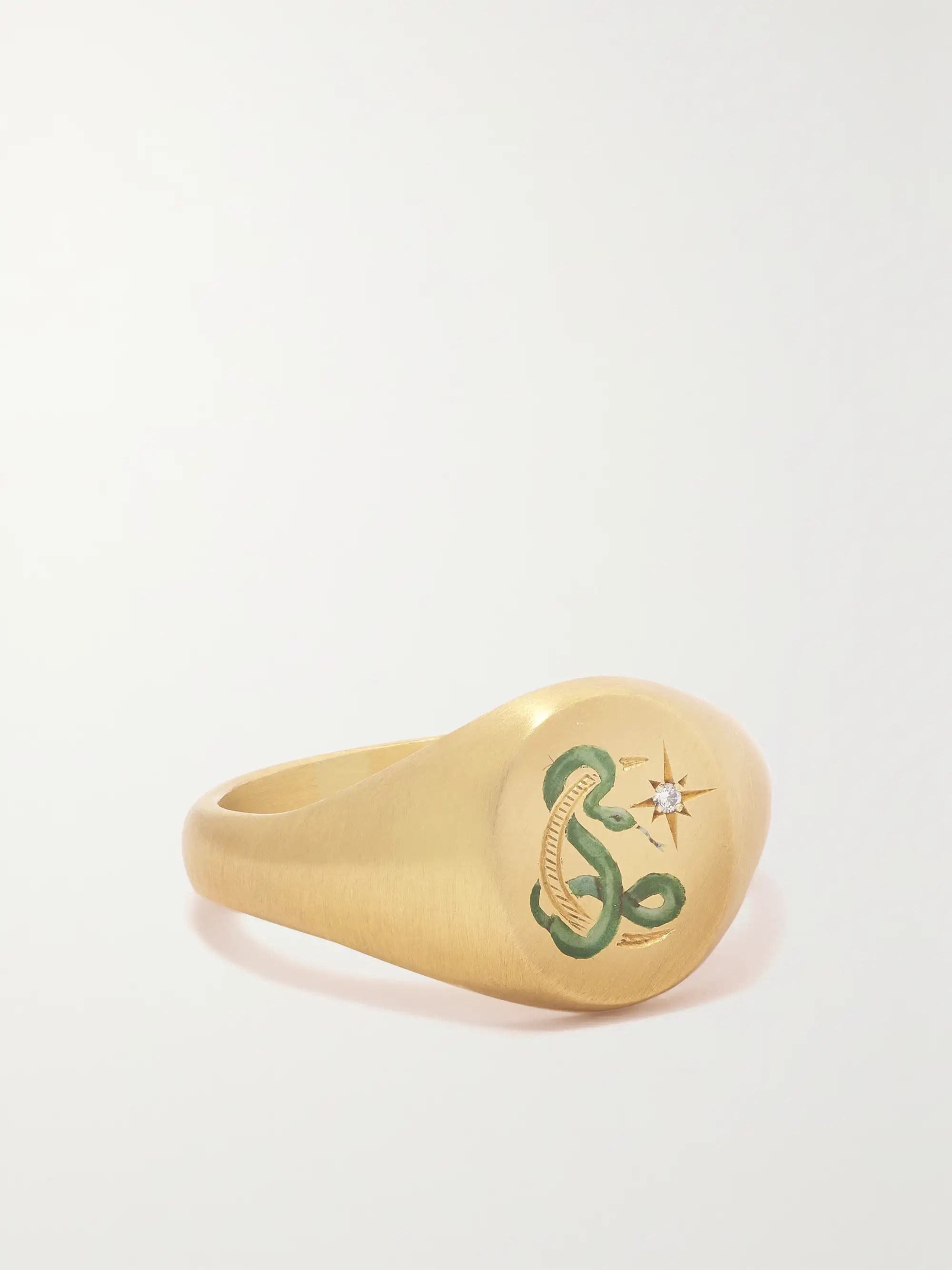Snake & Moon 18-karat recycled gold, enamel and diamond signet ring | NET-A-PORTER (US)