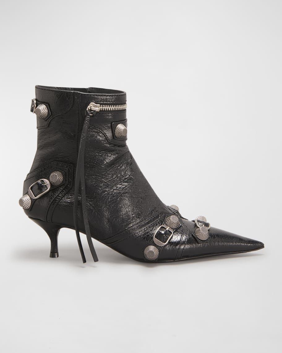 Balenciaga Cagole Lambskin Buckle Zip Ankle Booties | Neiman Marcus