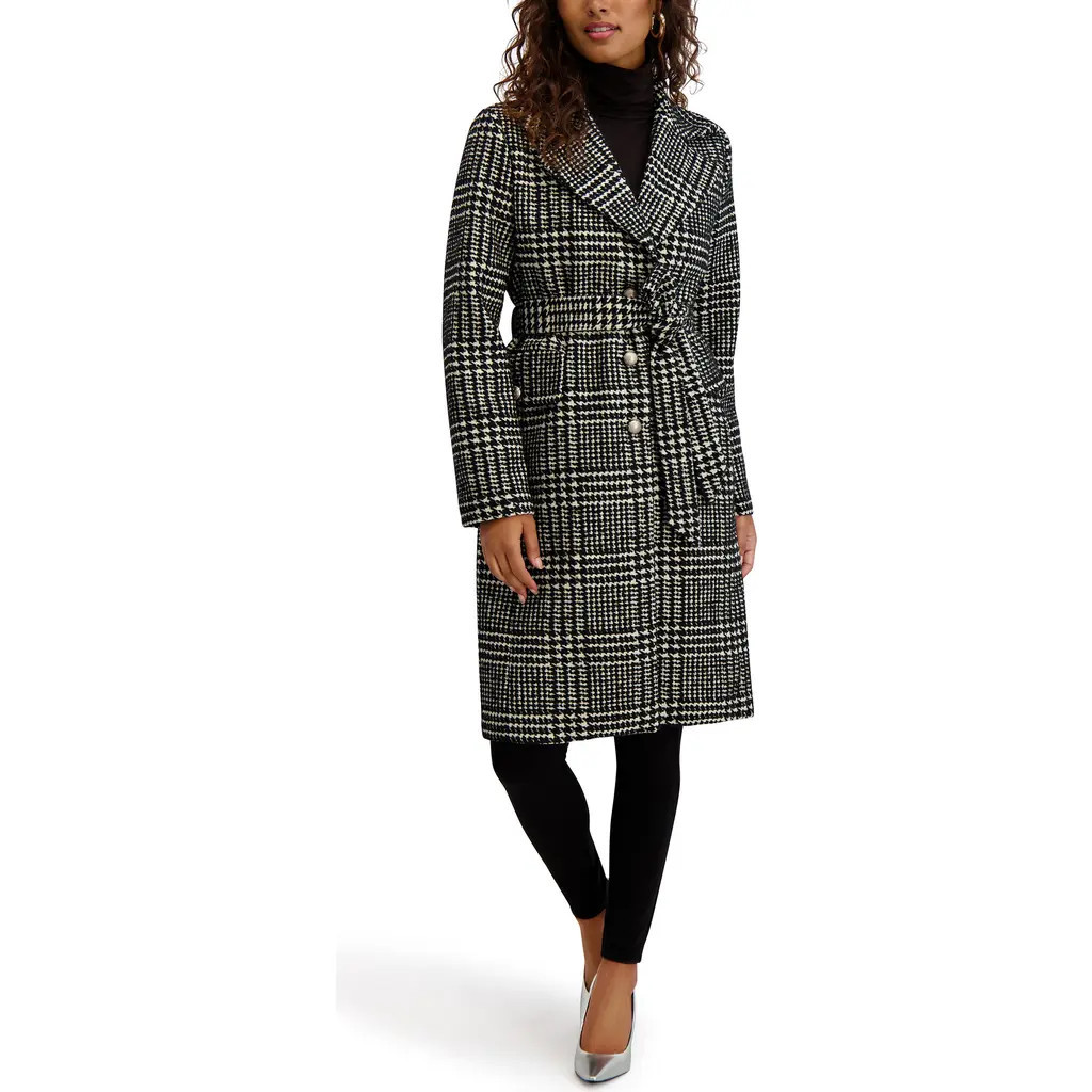 Kensie Plaid Trench Coat in Black/White at Nordstrom Rack, Size X-Large | Nordstrom Rack