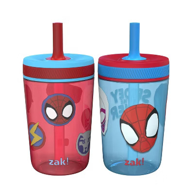 Zak Designs 2pk 15 fl oz Plastic Kelso Spidey and his Amazing Friends Straw Tumbler Set: Kids Cup... | Target