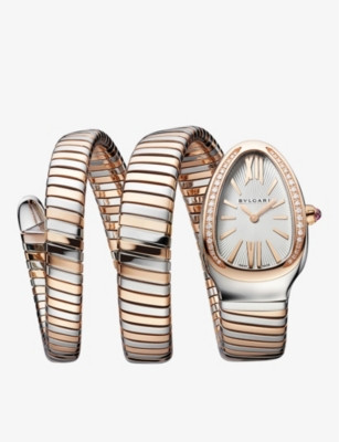BVLGARI - Serpenti Tubogas 18ct rose-gold, stainless steel and brilliant-cut diamond quartz watch... | Selfridges
