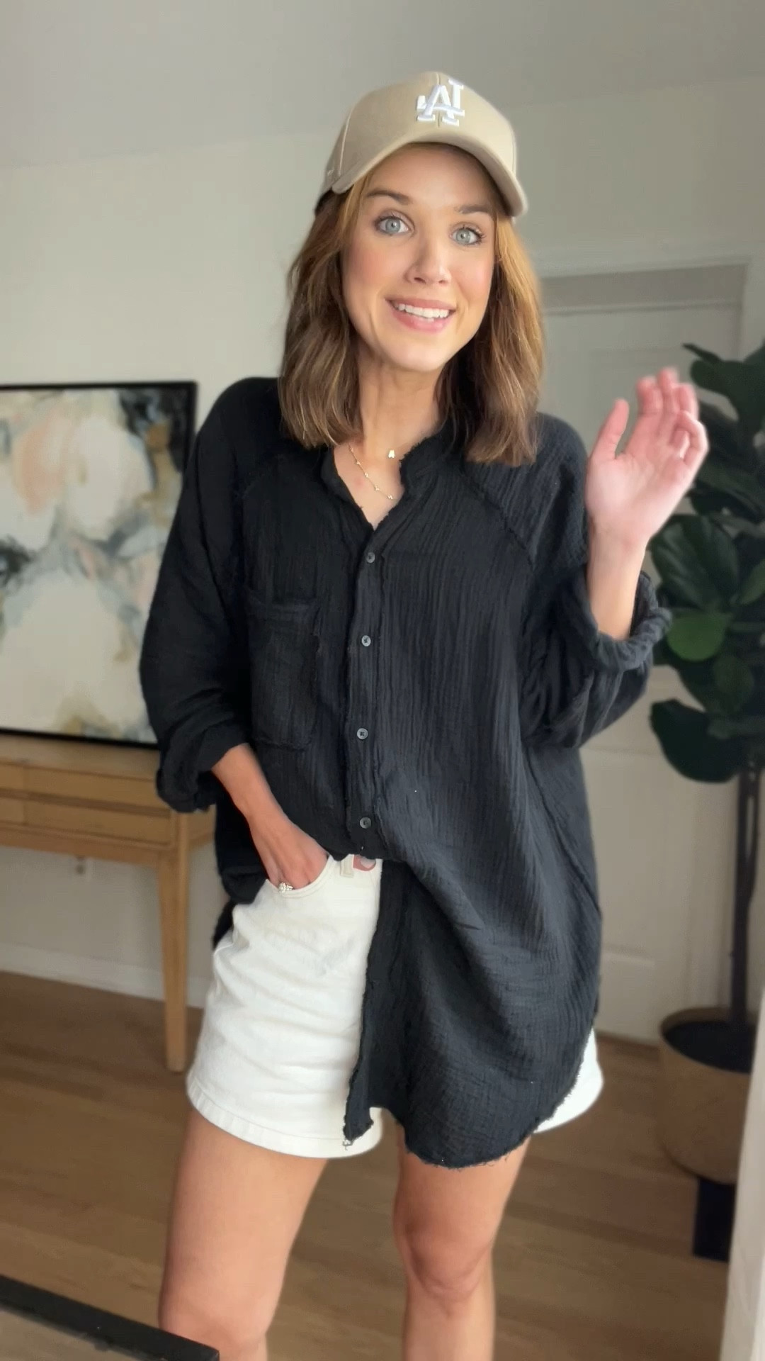 linen Button down : wearing s 
dad shorts : wearing 26 curve love 
Baseball cap
Veja sneakers 

Casual outfit // summer outfit // mom style // mom outfit // weekend outfit // aerie // Abercrombie denim // Abercrombie shorts 

#LTKSeasonal #LTKstyletip #LTKFind