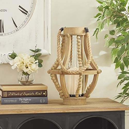 Deco 79 Rustic Wood and Glass Candle Lantern, 10"W x 16"H, Beige, Black, Clear | Amazon (US)