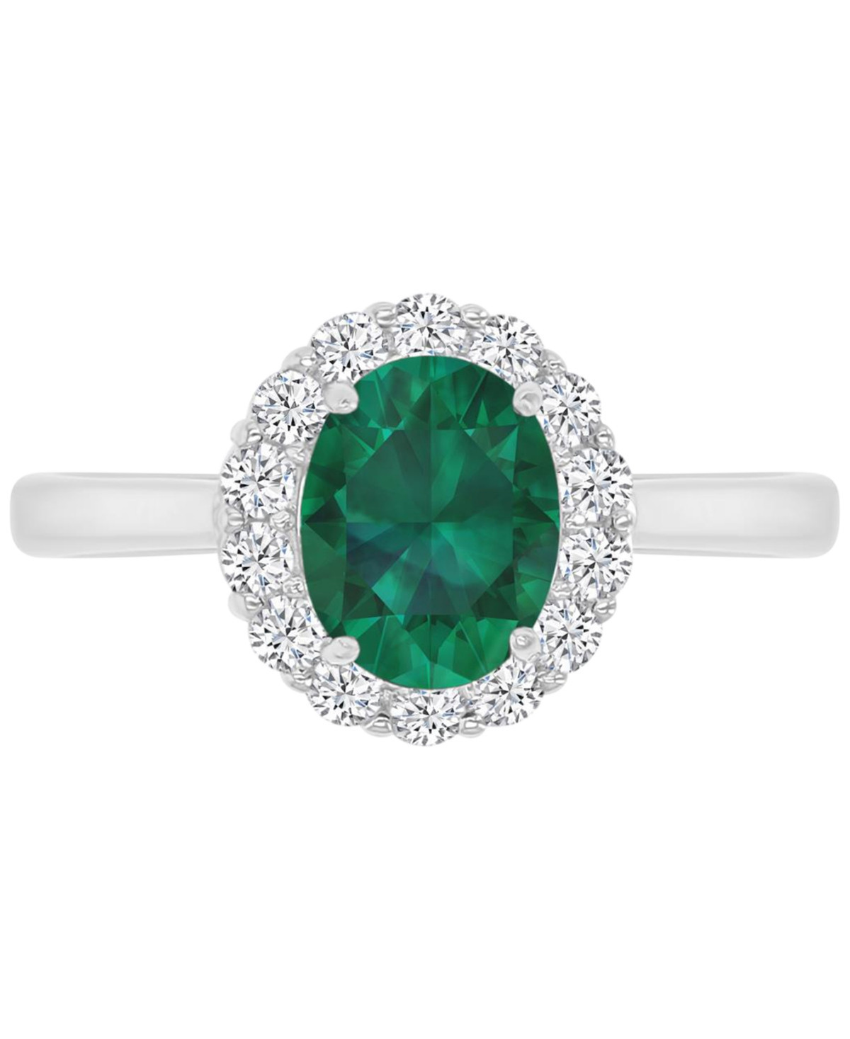 Red & White Cubic Zirconia Oval Halo Ring in Sterling Silver - Emerald | Macy's