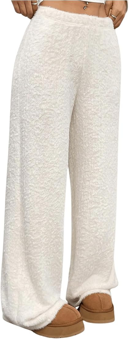 Verdusa Women's Fuzzy Fleece Lounge Pants Elastic Waist Pajama Bottoms | Amazon (US)