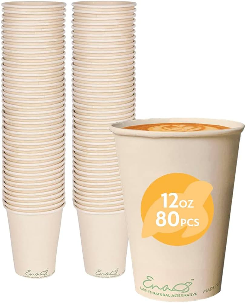 100% Compostable Disposable Coffee Cups [12oz 80 Pack] Paper Cups Made from Bamboo, Eco-Friendly,... | Amazon (US)
