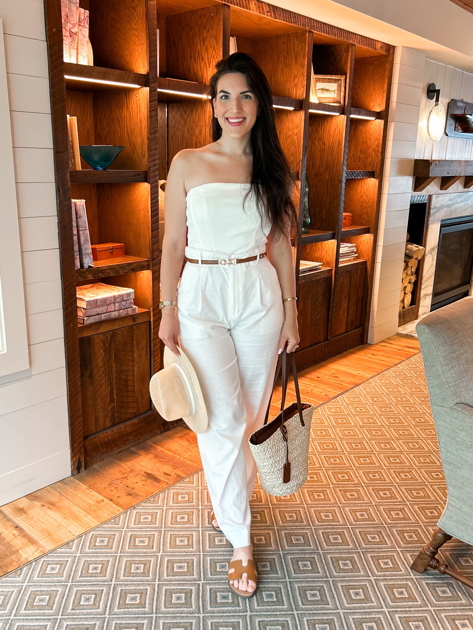 Strapless top white, white linen pants, raffia bag, straw bag, summer tote bag, raffia hat, straw hat, panama hat, Steve Madden hayden slides, summer slides, Hermes sandals

#LTKtravel #LTKunder100 #LTKstyletip
