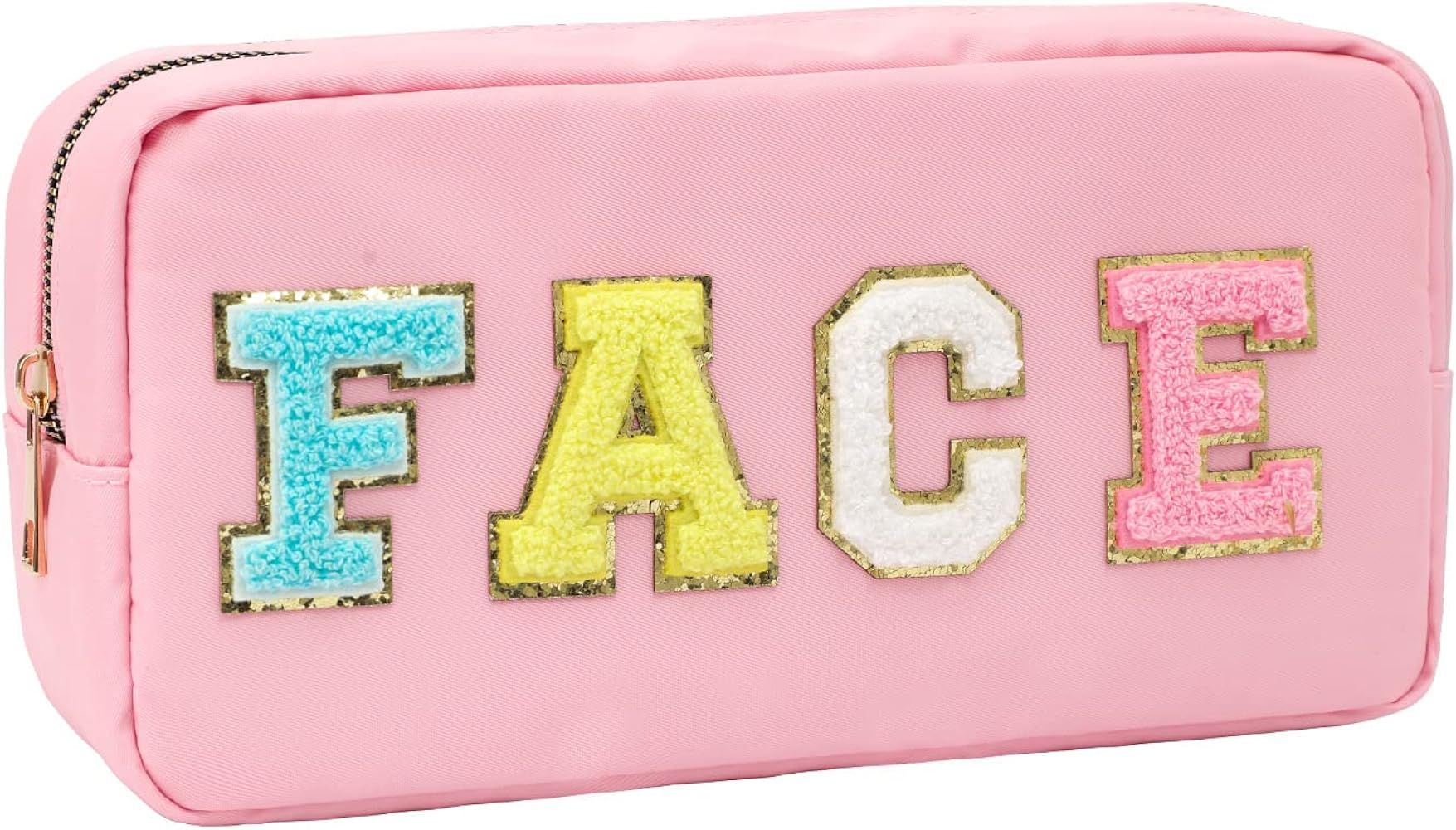 DYSHAYEN Nylon Cosmetic Bag Small Travel Makeup Pouch Bag for Women Girls with Chenille Letter Patch | Amazon (US)