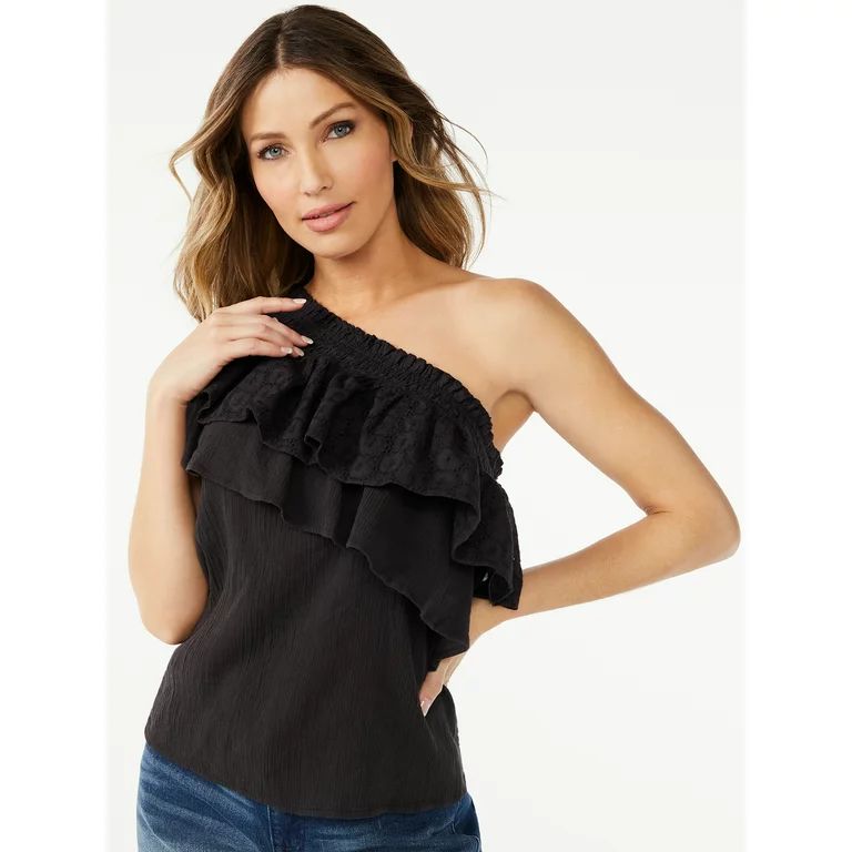 Sofia Jeans by Sofia Vergara Women's One-Shoulder Flounce Top | Walmart (US)