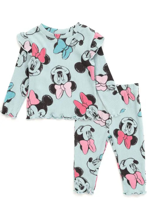 Disney Minnie Mouse Ribbed Long Sleeve Tee and Pants Set in Angel Blue Minnie at Nordstrom, Size 6 | Nordstrom