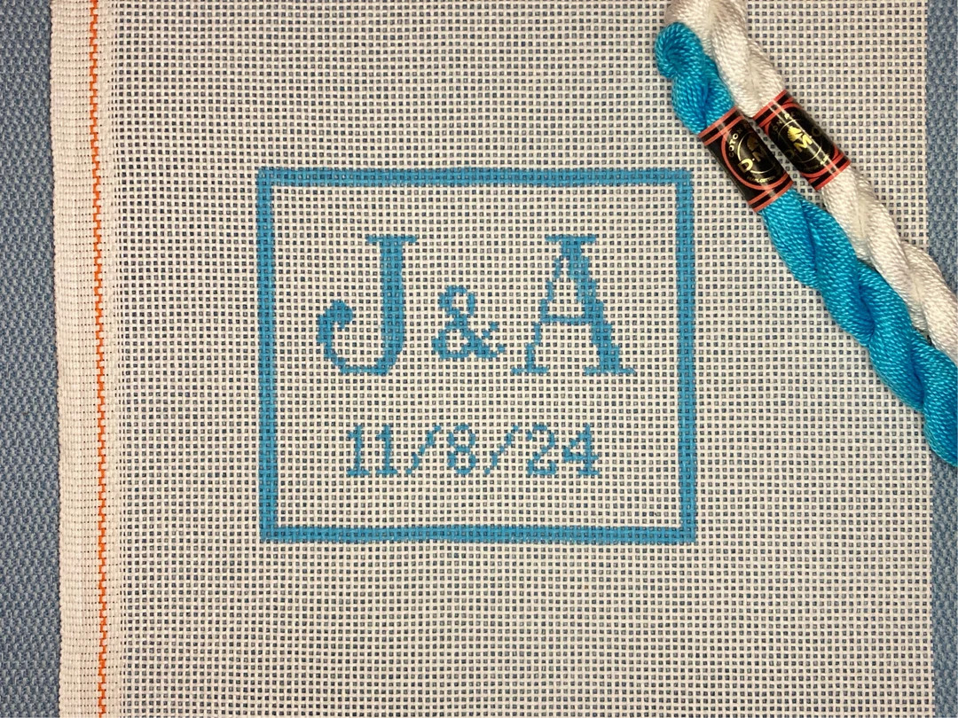 4" High X 4.75" Wide Customizable Handpainted Needlepoint Canvas,  Initials and Date Ornament | Etsy (US)