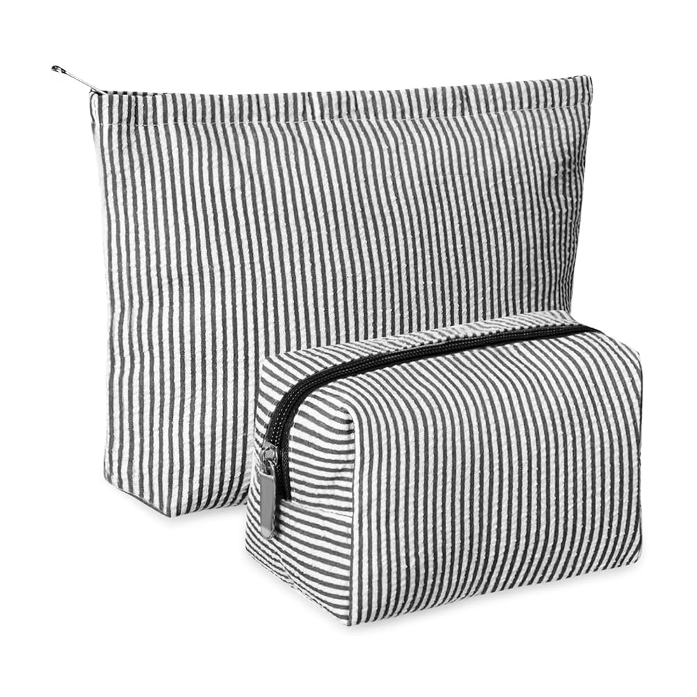 2 Pieces Makeup Bag Set Cute Cosmetic Pouch for Women Seersucker Travel Toiletry Bag Preppy Small... | Amazon (US)