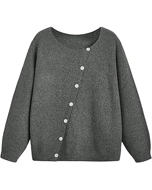 MakeMeChic Women's Plus Size Asymmetrical Button Down Cardigan Long Sleeve Loose Sweater Tops | Amazon (US)